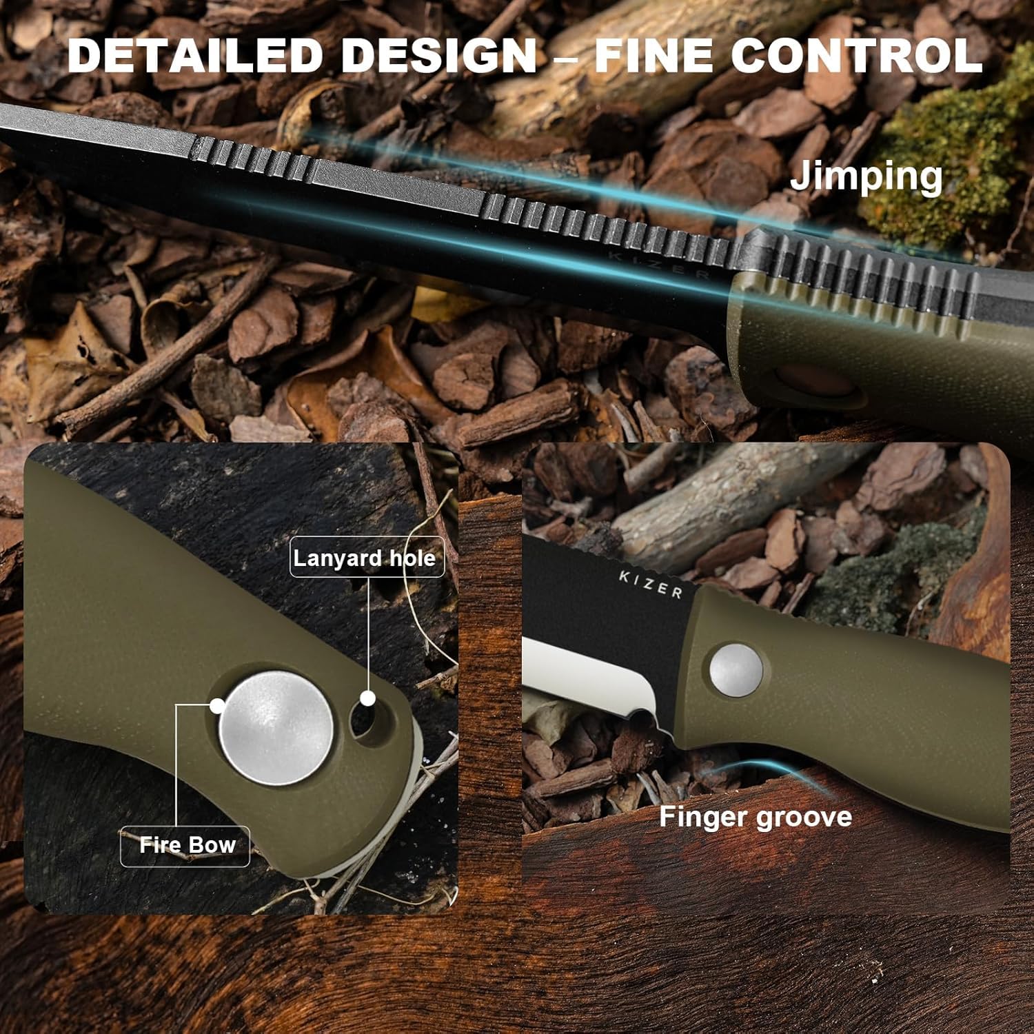 Kizer Polaris Feststehendes Messer, 4,23 Zoll 1095 Stahl Feststehende Klinge mit G10 Griff, Drop Point Outdoor Messer für Camping Wanderungen Überleben 1100A2