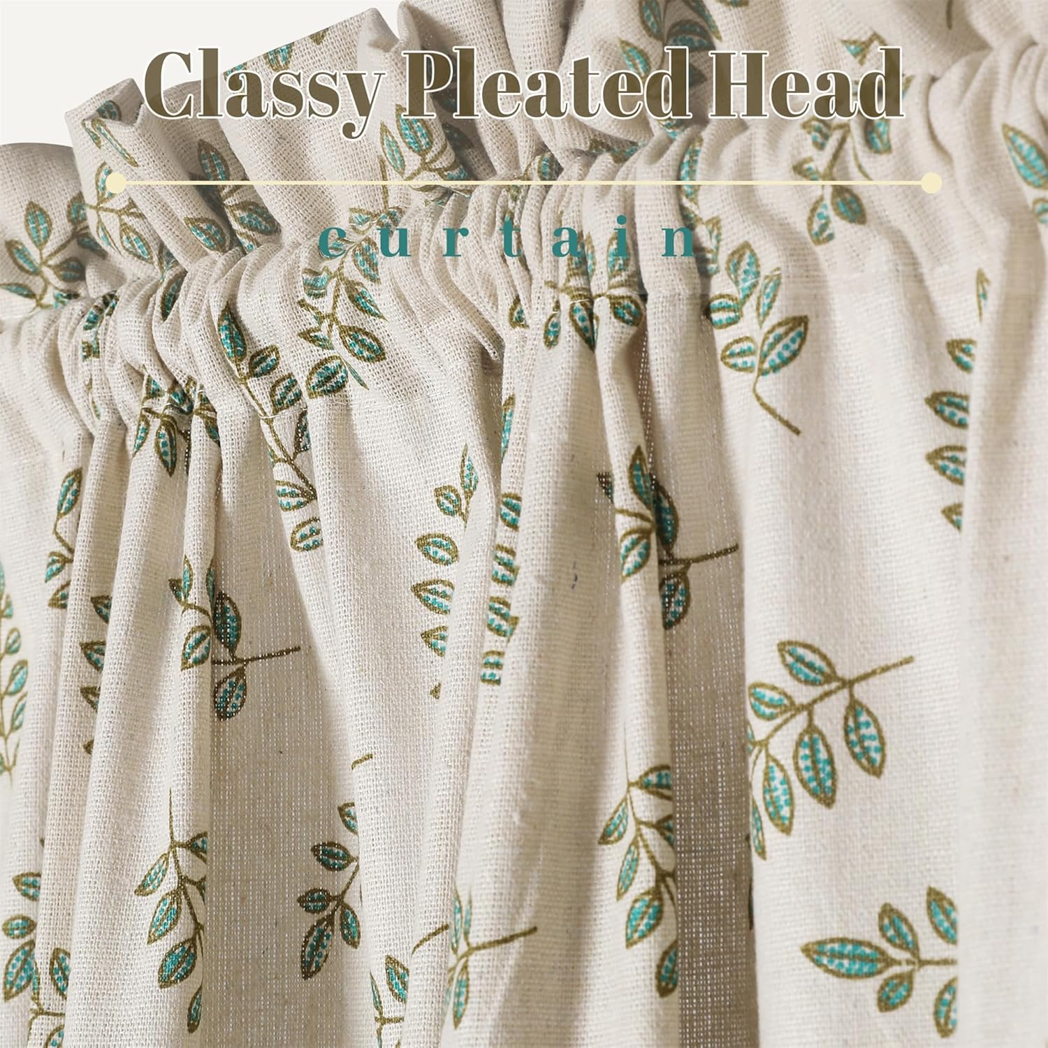Linen French Door Curtains Set of 2, Elegant Country Style Olive Leaf Front Door Curtain Dual Rod Pocket Tiebacks Included, 54" W x 72" L
