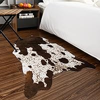 Vista 3 de Foxmas Alfombra de piel de vaca sintética para dormitorio, sala de estar, decoración occidental del hogar, alfombra con estampado de animales