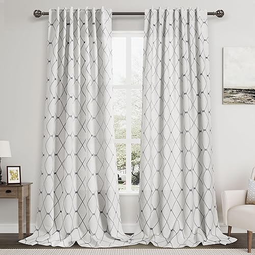 Brown Geometric Pattern Off White Curtains for Living Room 90
