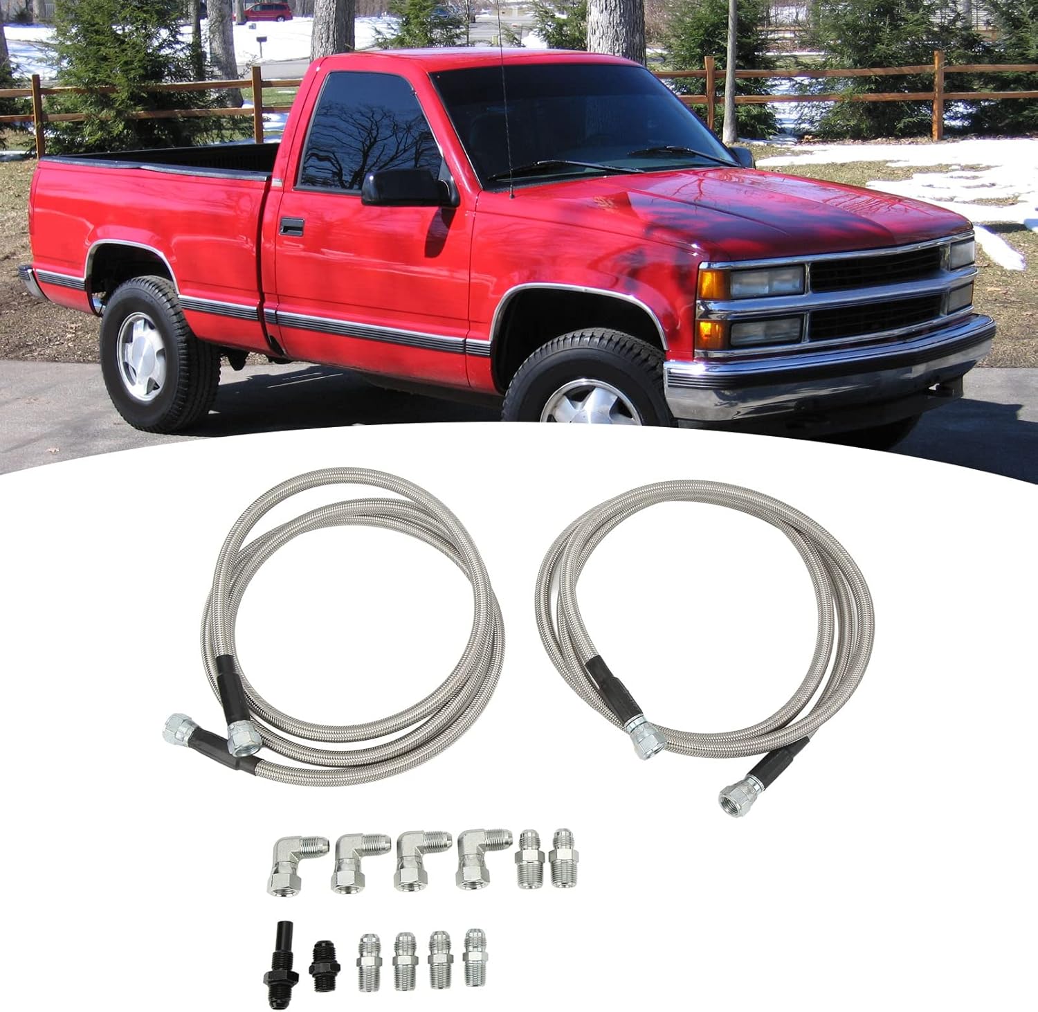 70in Transmission Cooler Hose Line with 12 Adapters, Stainless Steel Flexible Replacement for Cars Trucks, Fit for 700R4 4L60E TH350 TH400 Power Glide, Durable AN6 Inverted F