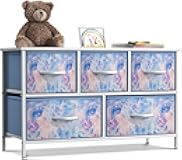 Sorbus Kids Dresser with 5 Drawers - Storage Chest Organizer Unit with Steel Frame, Wood Top, Easy Pull Fabric Bins - Long Wide TV Stand for Bedroom Furniture, Hallway, Closet & Office Organization