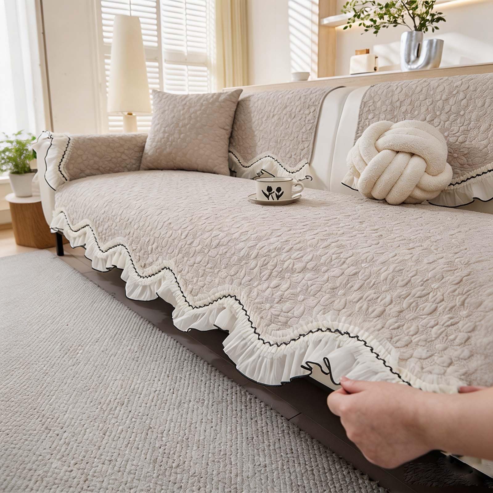 Cojín de algodón para sofá, protector de muebles acolchado antideslizante, 70 x 240 cm, funda de sofá resistente a los arañazos, funda geométrica para sofá seccional y sala de estar