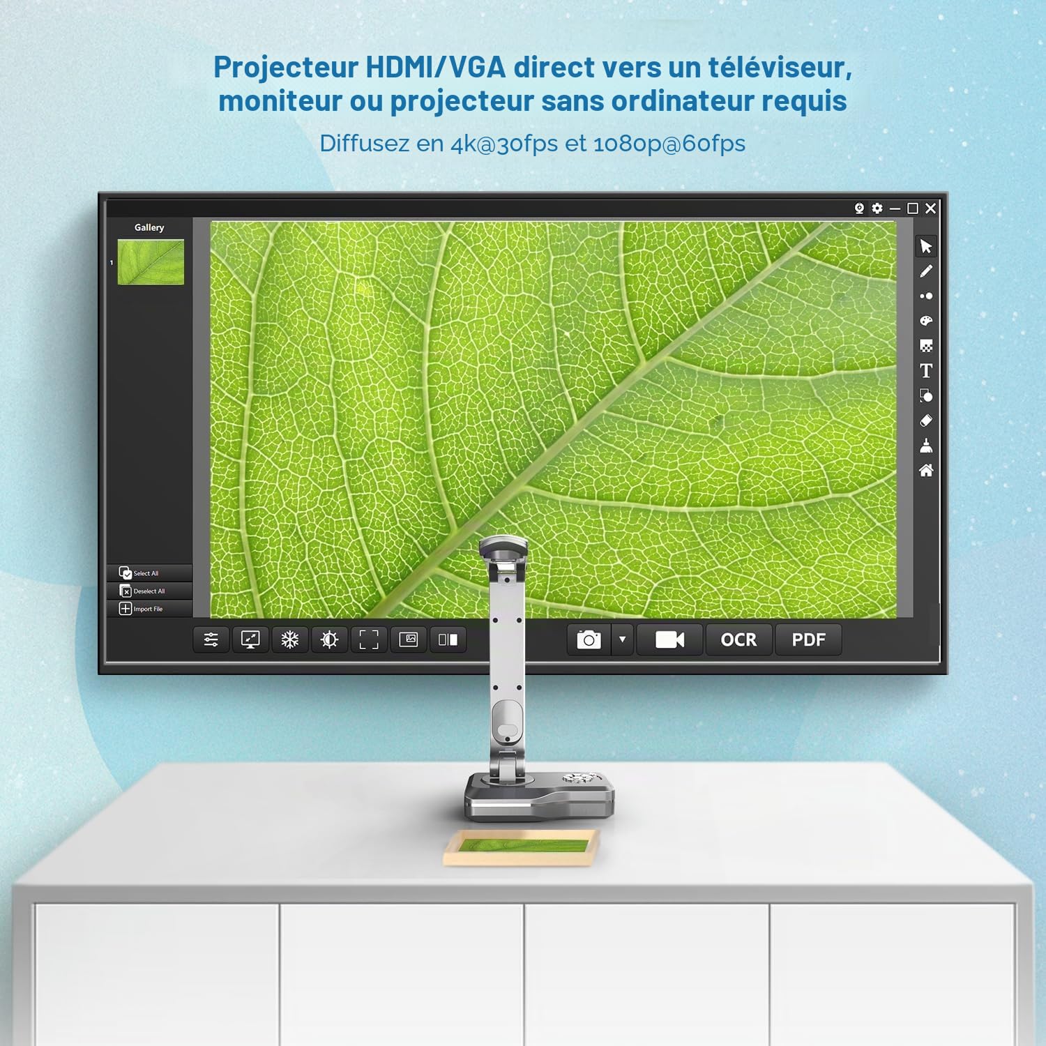 JOYUSING VGA/HDMI/USB 4K Ultra HD Visualiseur & Caméra de Documents 13 MP, Format A3 pour Enseignants, Compatible avec Mac, Windows, Apprentissage à Distance