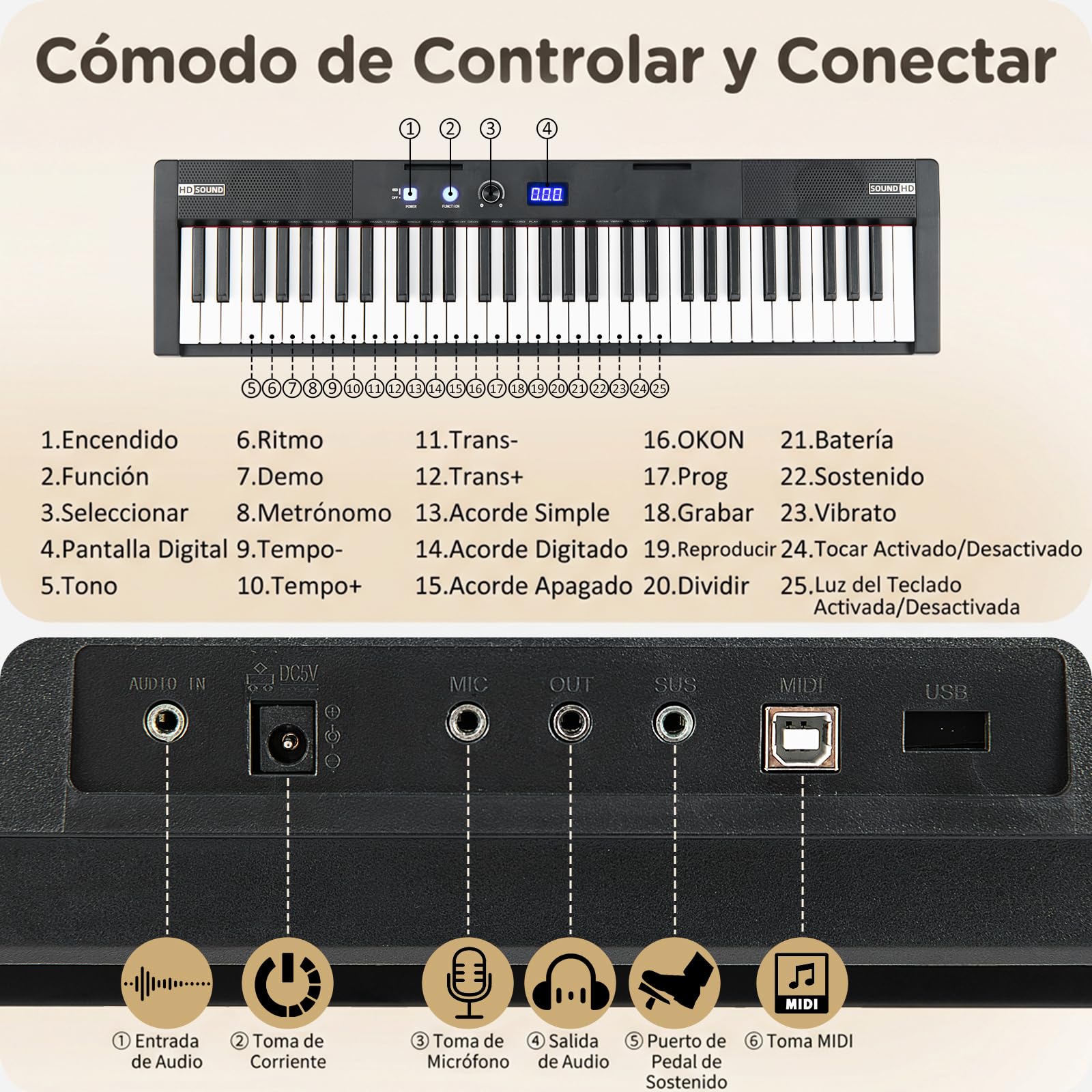 COSTWAY Teclado de Piano Digital de 61 Teclas para Principiantes, Teclado Eléctrico con Soporte Ajustable y Banqueta, 128 Ritmos y 128 Tonos, 80 Demos, Instrumento Musical para Niños y Adultos