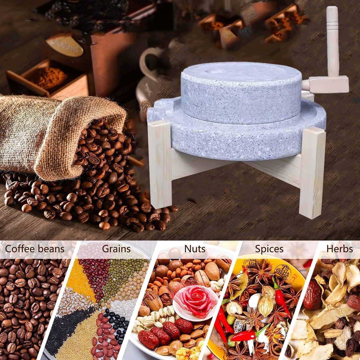 Wheat Mill Stone Grinder for Home, Large Country Living Mills for Dry Wet Grinding, Flour/Rice/Nutmeg Old Hand Pulverizer with Brush (Size : 25cm x 35cm) (One Color 35cm x 45cm)