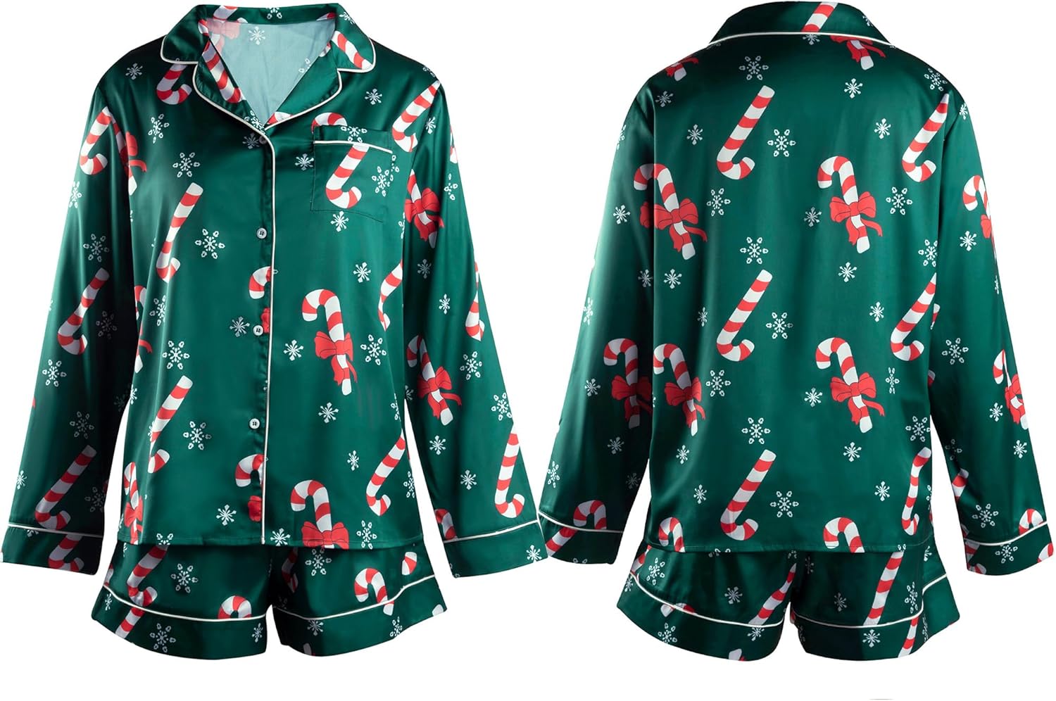 MYHALF Christmas Santa Pajama Set Women Christmas Pajamas Xmas Long Sleeve Sleepwear 2 Piece Button Down Pjs Lounge Set - Image 6