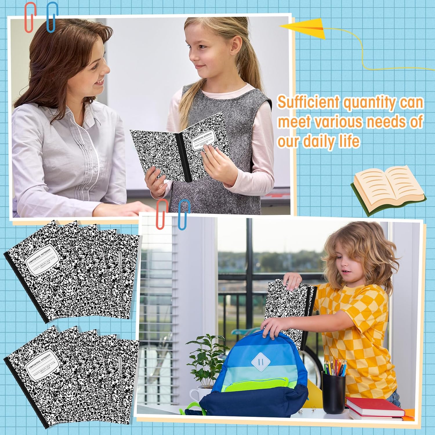 Fainne 60 Pack B5 Composition Notebooks Bulk 7.5 x 9.75'' College Ruled Composition Notebooks 50 Sheets (100 pages) Marble Covers Notebook for School Classroom Office Supplies(Black)