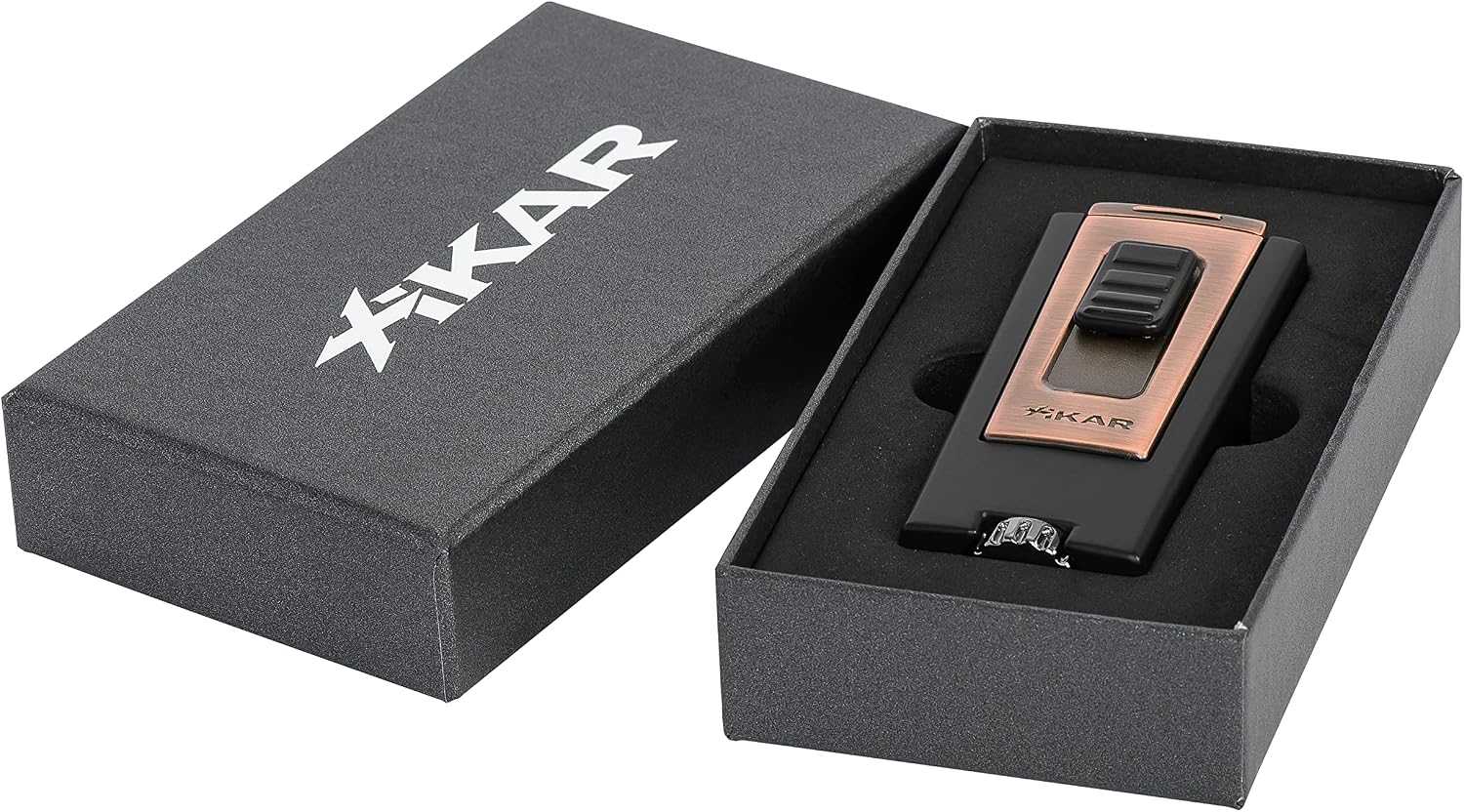 Xikar Trezo Lighter, Inline Triple Jet Flame, Piezo Ignition, Protective Lid, Oversized Adjustment Wheel, Black/Bronze