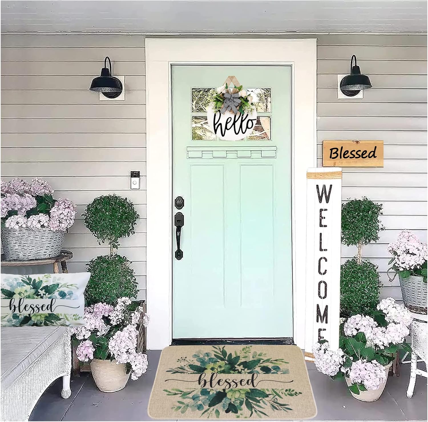 Welcome Mats for Front Door Rustic Farmhouse Door Mat Plant Blessed Doormat Quote Eucalyptus Leaves Home Floor Mats Non Slip Rubber Entrance Rug for Indoor Outdoor 17x28 inch