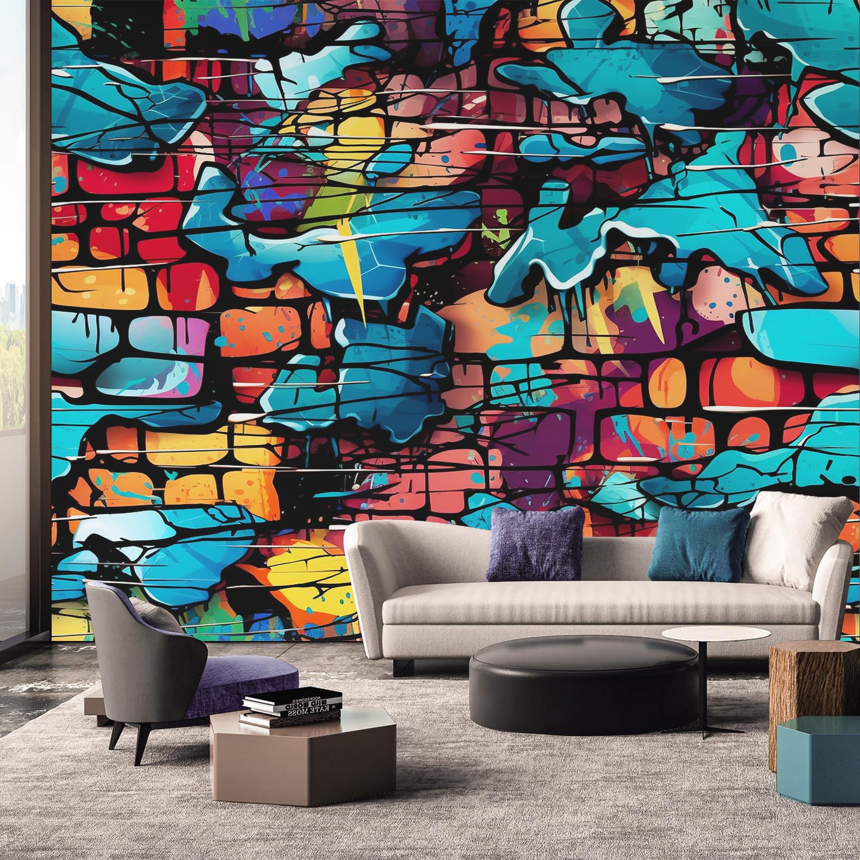 Colourful Graffiti Wallpaper Mural, Hip Hop Street Art Wall Mural, Non-woven Print Photo Wallpaper for Bedroom Living Room Decor 400x280 cm