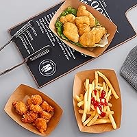 Vista 5 de Paquete de 100 bandejas de papel kraft de 1 libra, bandeja de papel desechable para servir papas fritas, nachos, aperitivos, perros calientes