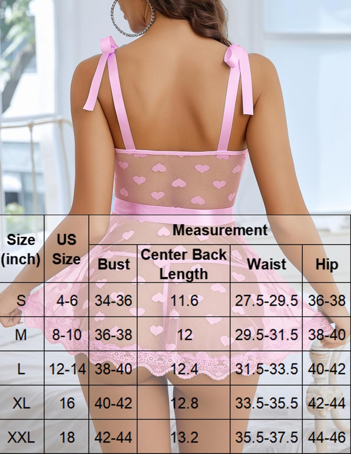 Avidlove Bow Lingerie for Women Heart Mesh Babydoll Lingerie Dress Sexy Sleepwear Lace Chemise with Belt - Image 6