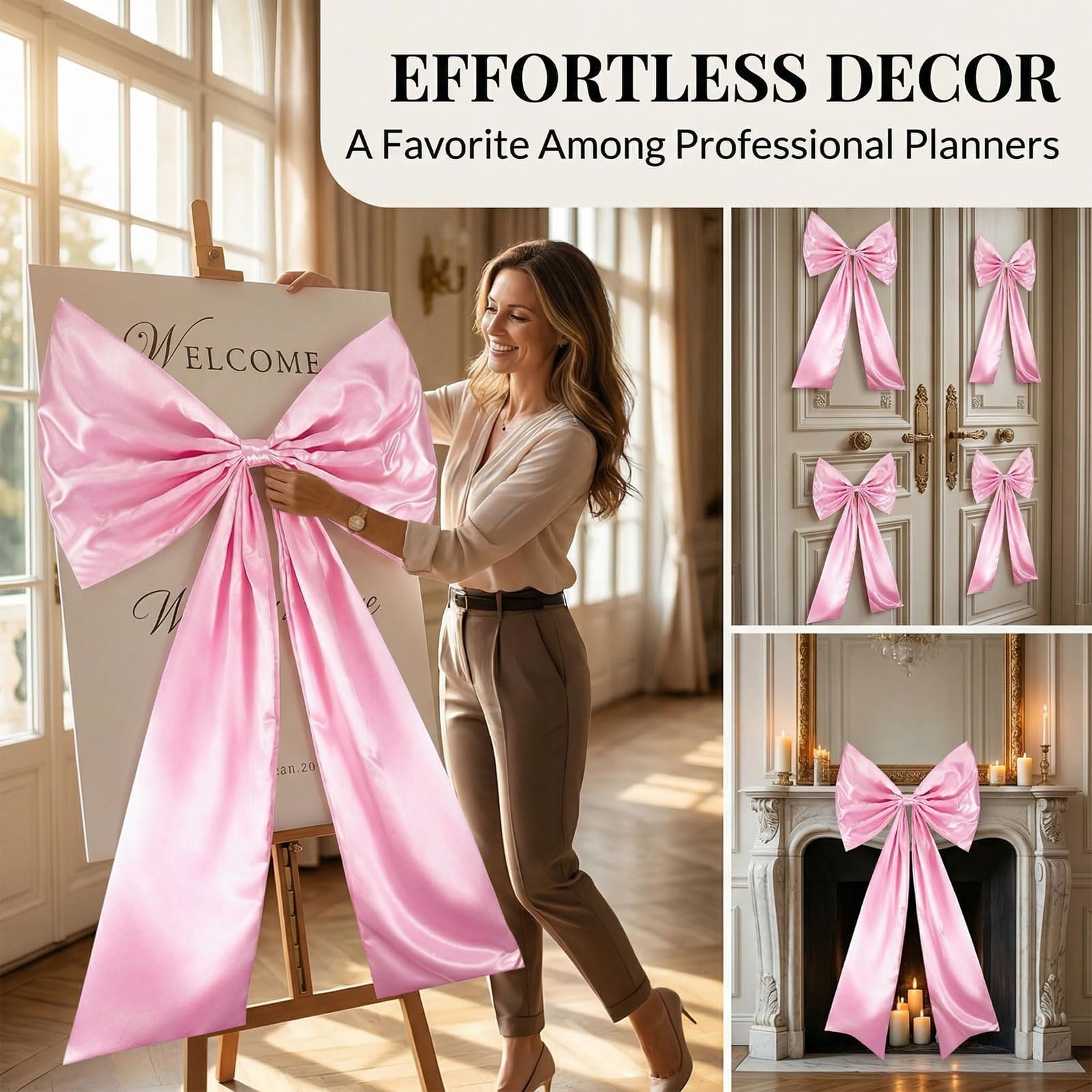 XXL Lazo de satén 102x63 cm, Lazo Grande de Cinta de satén Brillante para decoración de Bodas, Fondo de Fiesta y decoración de Habitaciones (Rosa)