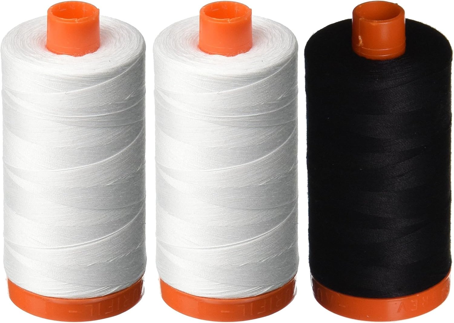 3-Pack - Aurifil 50WT - 2 White + 1 Black, Solid - Mako Cotton Thread - 1422Yds Each
