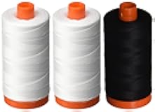 3-Pack - Aurifil 50WT - 2 White + 1 Black, Solid - Mako Cotton Thread - 1422Yds Each