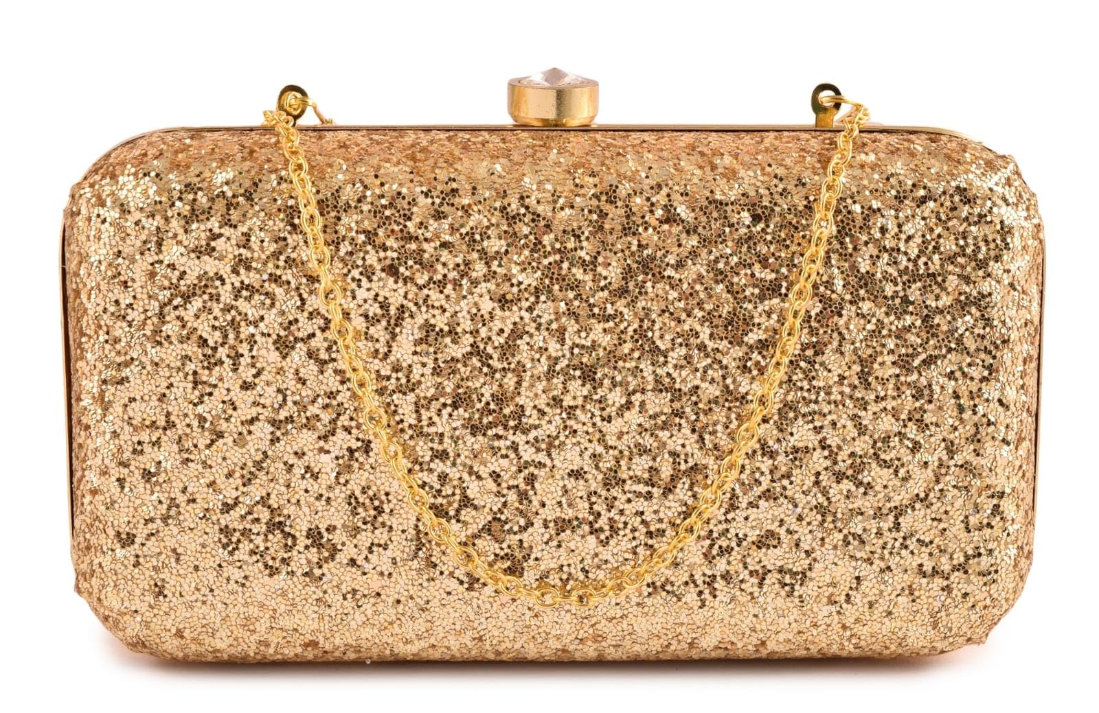 Luxury Women's Clutch Bag - Elegant Black Shimmer Evening Purse with Gold Chain Strap for Weddings, Parties, and Bridal Events-image-1