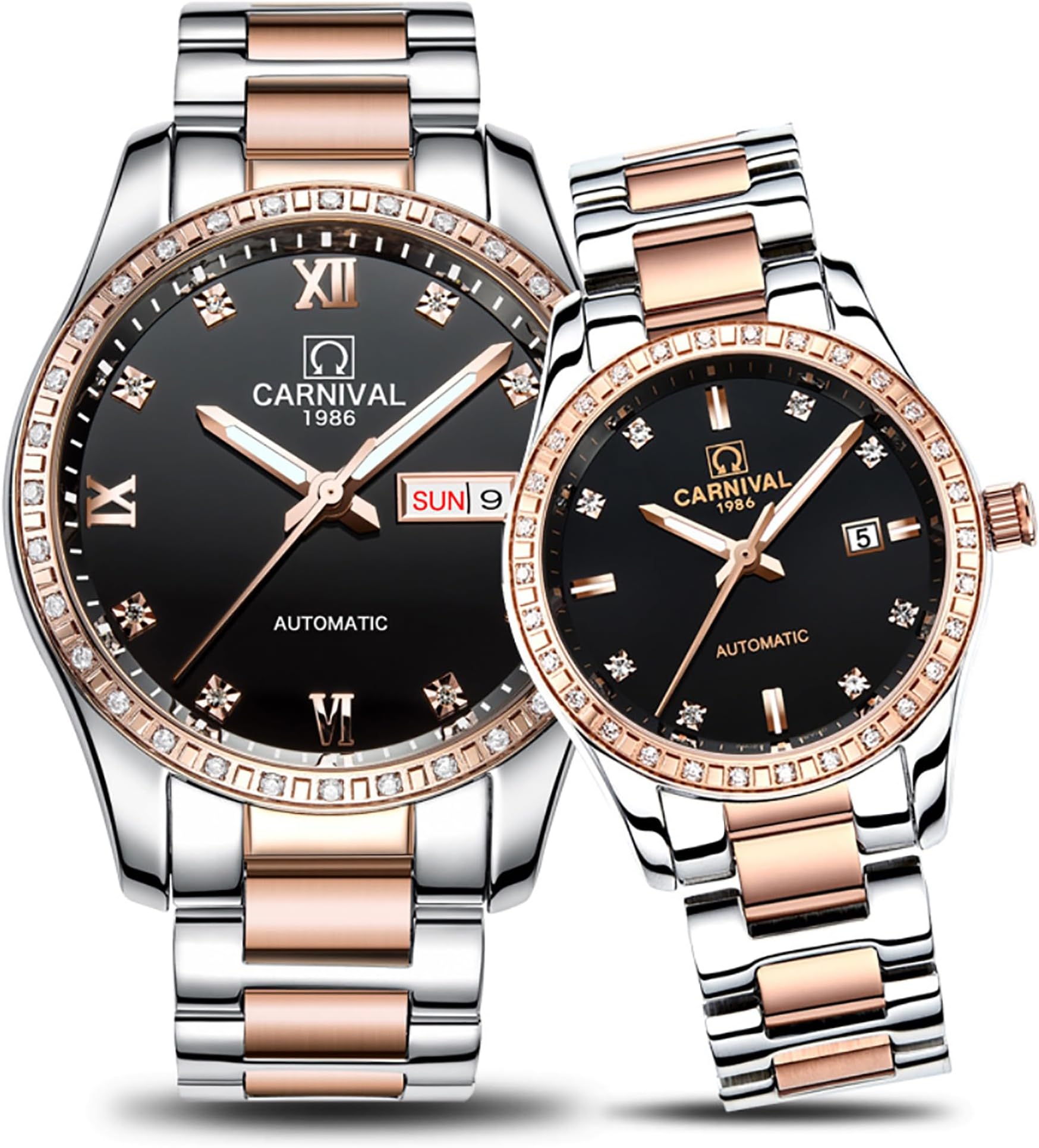 Couple Automatic Mechanical Watch Sapphire Glass Stainless Steel Watch Men and Women Her or His Gift Set of