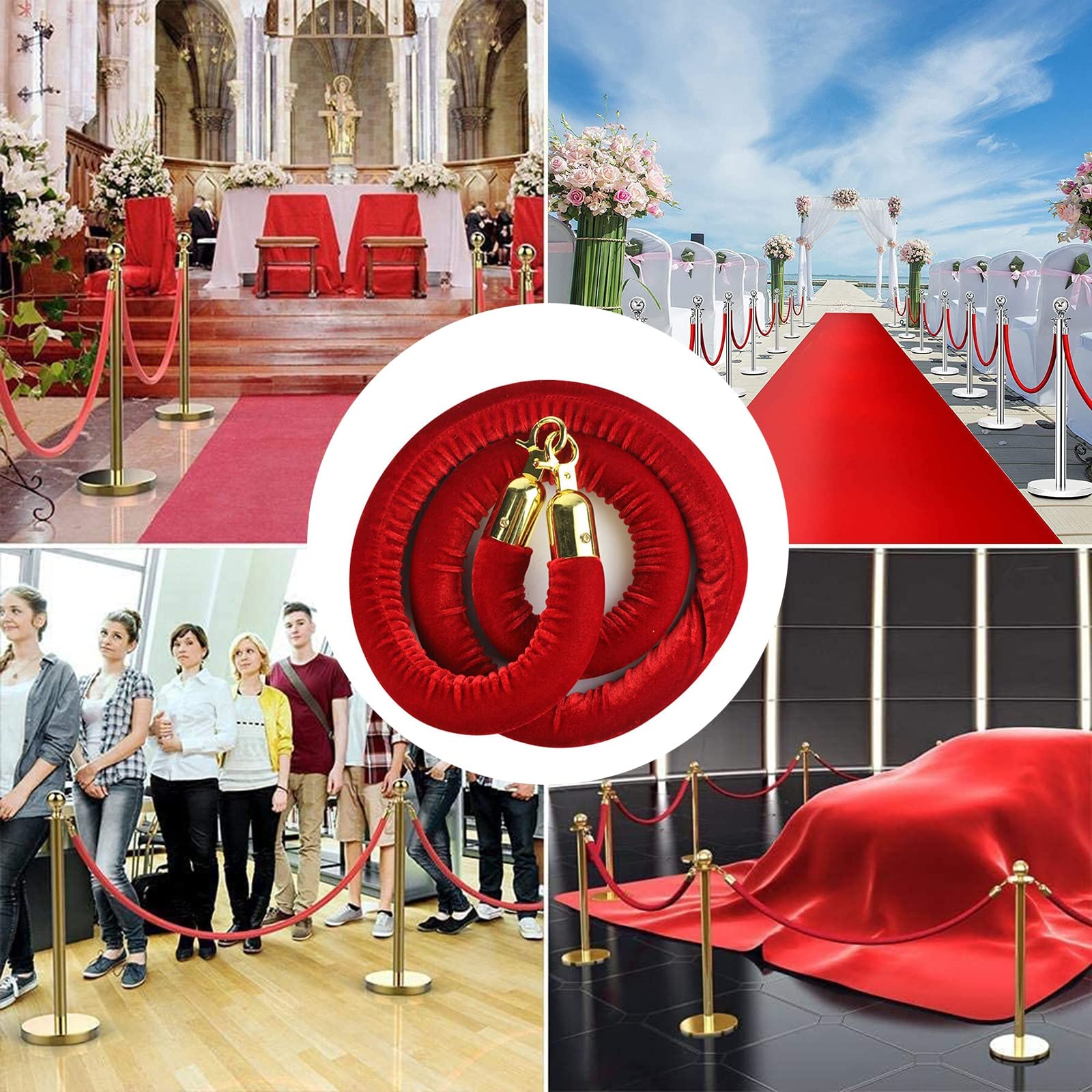 Elegante set di barriere in corda di velluto, confezione da 2, con resistenti corde retrattili per il controllo della folla, perfetta gestione delle code per matrimoni ed eventi