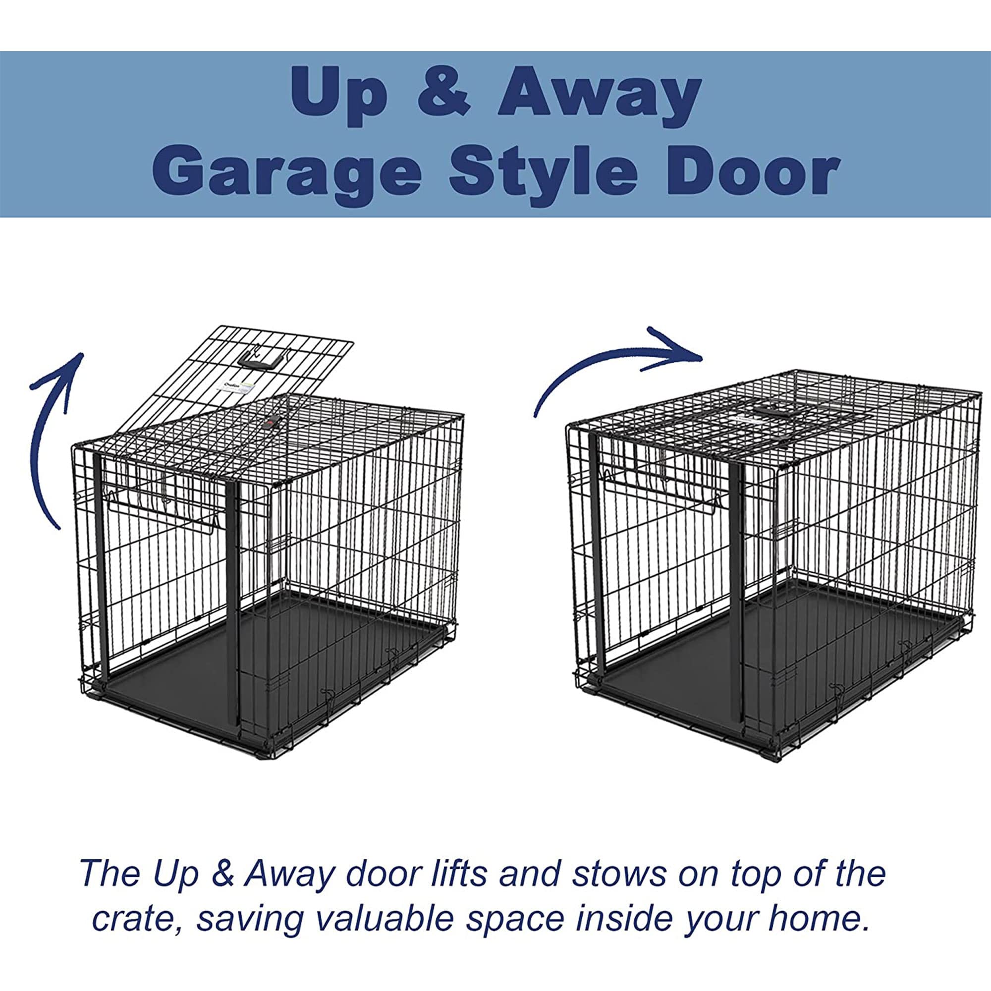 MidWest Homes for Pets Large Ovation Single Door Folding Dog Crate, 42-Inches, Space-Saving Patented Up & Away Door, Leak-Proof Pan, Divider Panel, Black