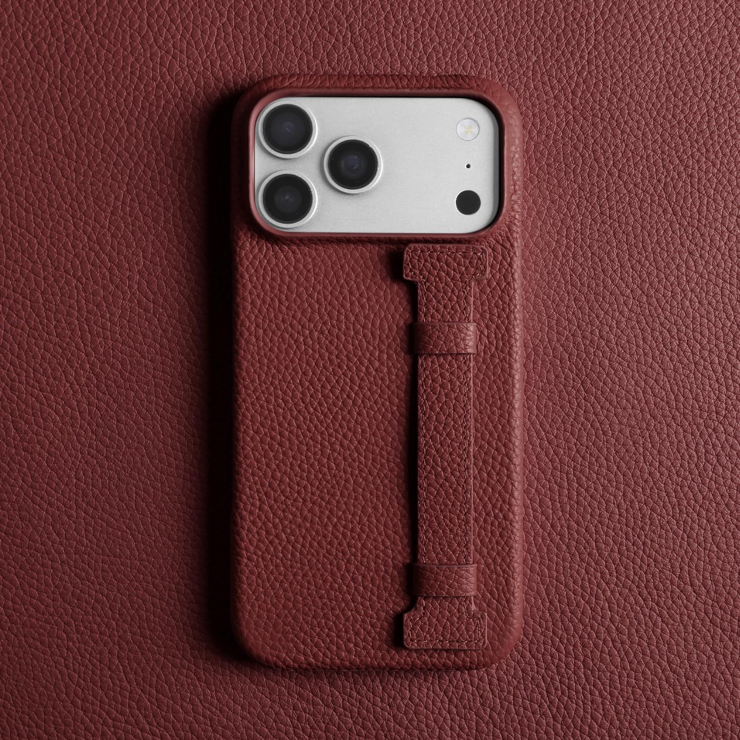 pour iPhone 15 Étui en Cuir avec dragonne et Support intégré (pour iPhone 15/Rouge Selle 6212)