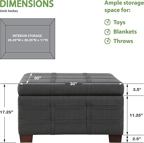 Miniatura 58 de OSP Home Furnishings - Otomana cuadrada de almacenamiento con bandeja deslizante y tapa con bisagras, tela de lino lino tela,Tela Azure,carbón,