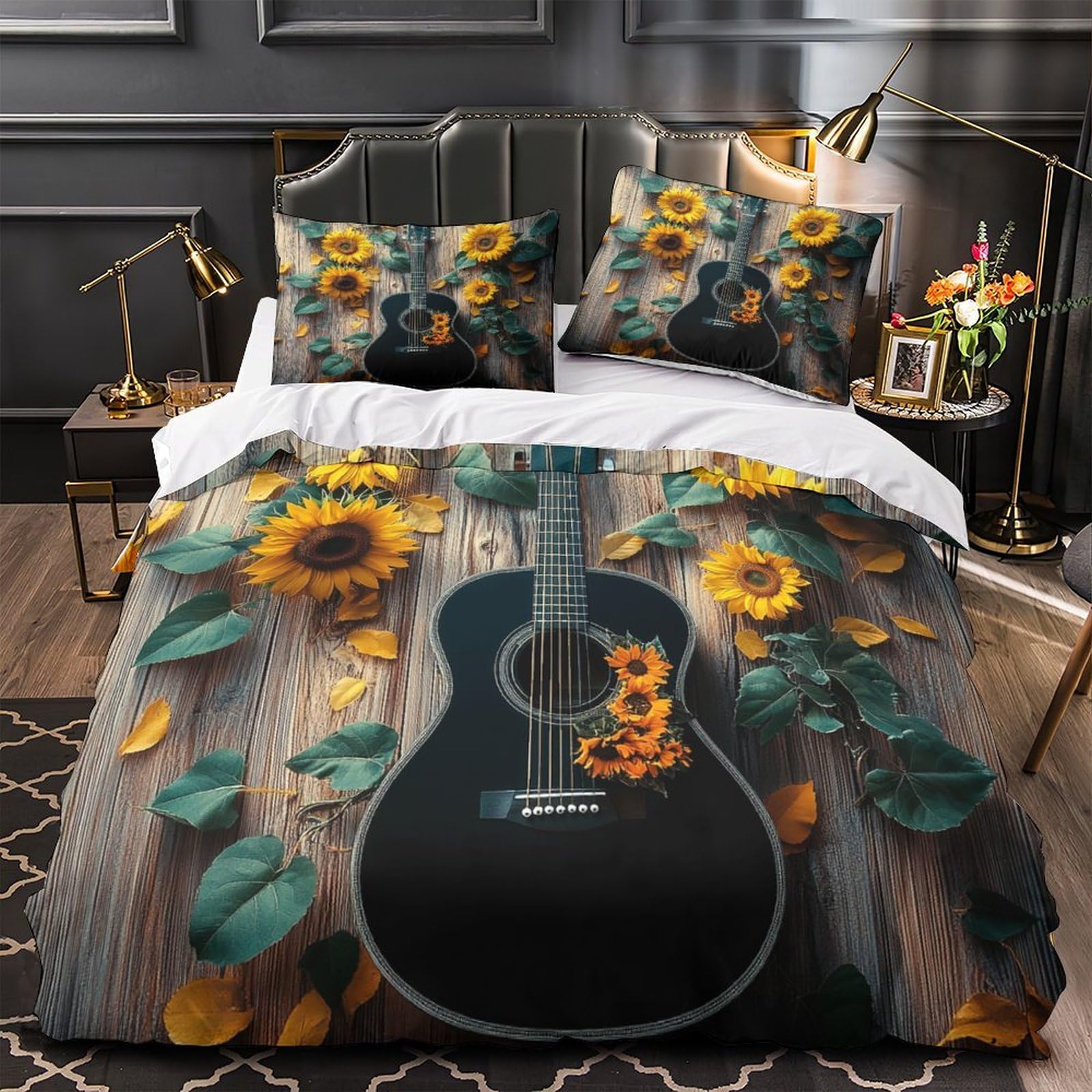 Housse de couette guitare folk pour chambre ado ambiance musique
