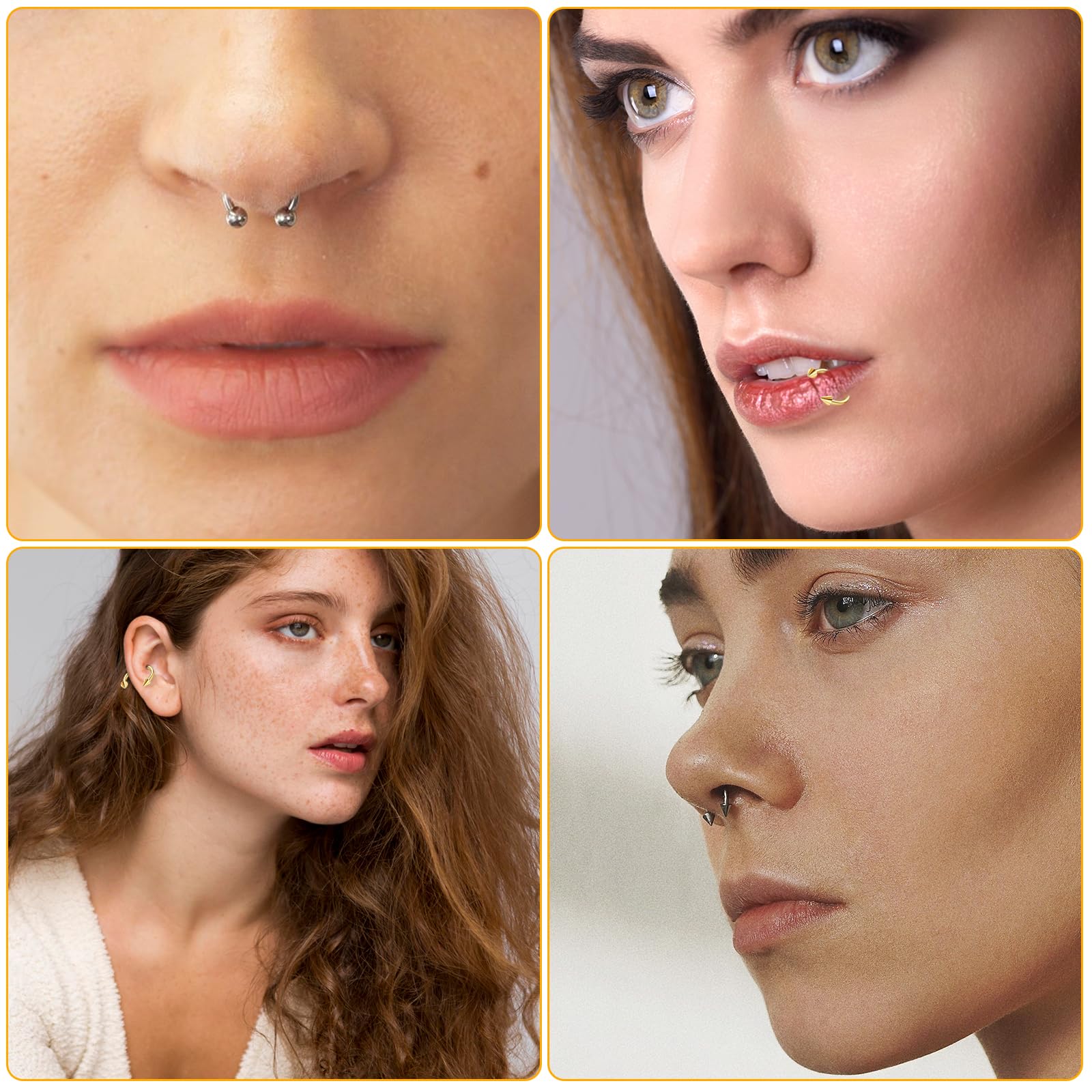 Piercings de Nariz de Acero Inoxidable 16G Bisagra Sin Costuras Herradura Joyería Cartílago Labios