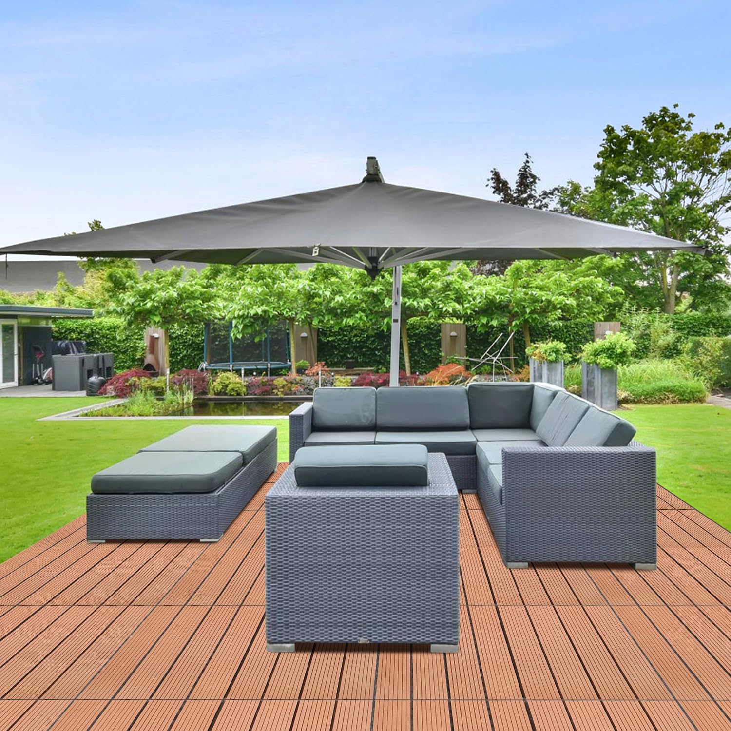 Pack de 6 baldosas WPC para terraza, baldosas de madera 30x60 cm - 1 m². Ideal para el exterior, baldosas de clic para balcón, jardín y terraza | instalación fácil, rápida y práctica