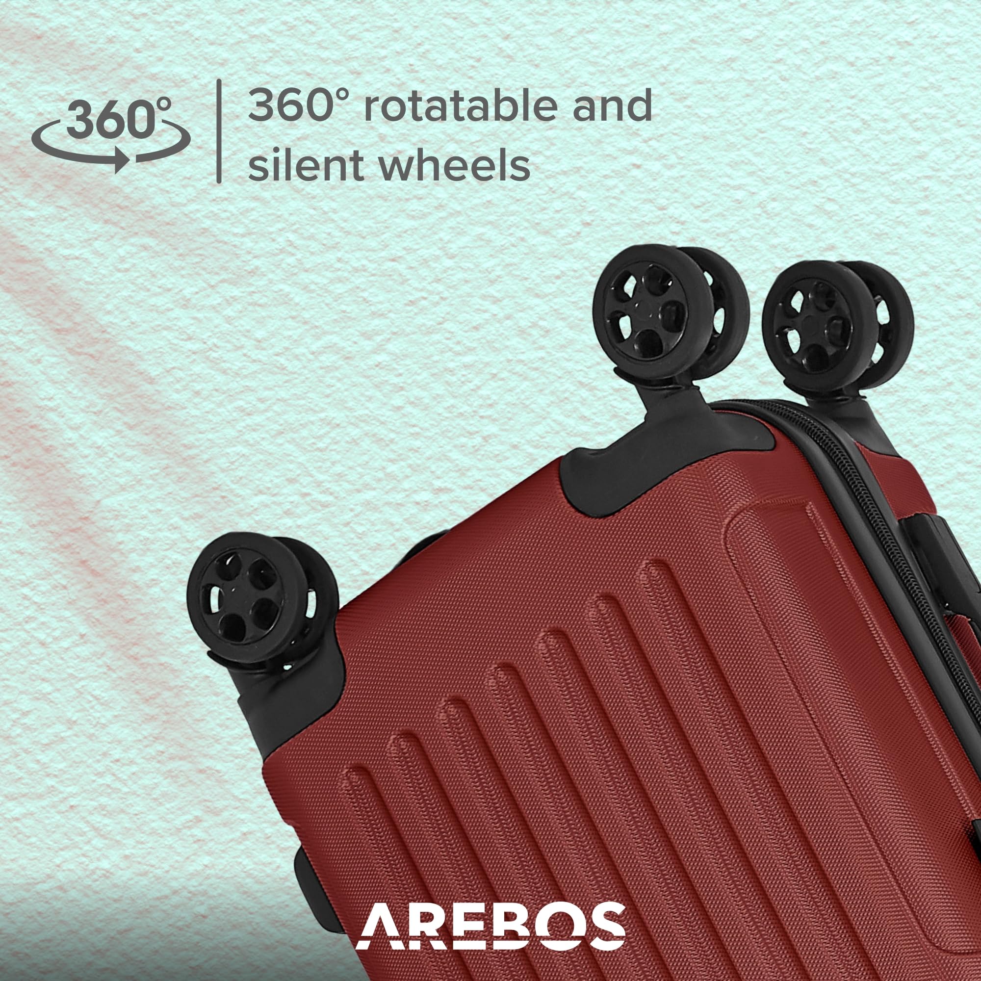 Arebos Zestaw 4 walizek podróżnych I Sztywna skorupa ABS I Zestaw walizek na kółkach I Teleskopowa rączka I Kółka 360° I S-M-L-XL | Czerwony