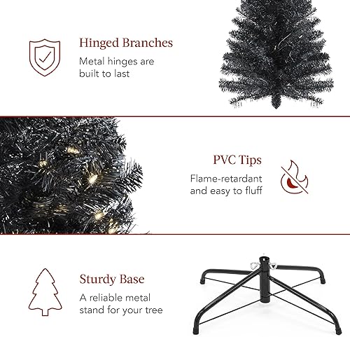 Miniatura 6 de Best Choice Products Árbol de Navidad de lápiz negro preiluminado de 7.5 pies, árbol de vacaciones delgado artificial delgado para el hogar,