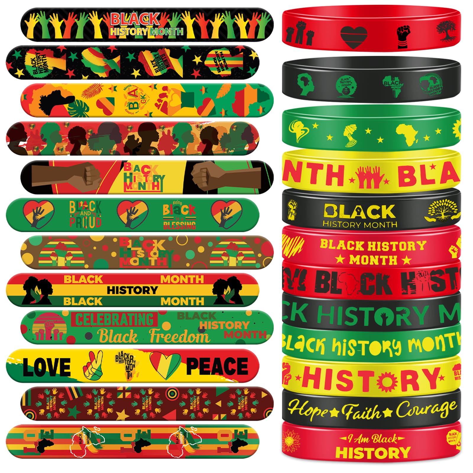 48 PCS Happy Black History Month Party Favors Slap Bracelets for Silicone Wristbands for Birthday Party Supplies Classroom Prizes American Freedom Day