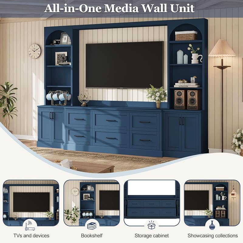LUMISOL 4-Piece Entertainment Center Wall Unit for TVs up to 70", Blue image 5