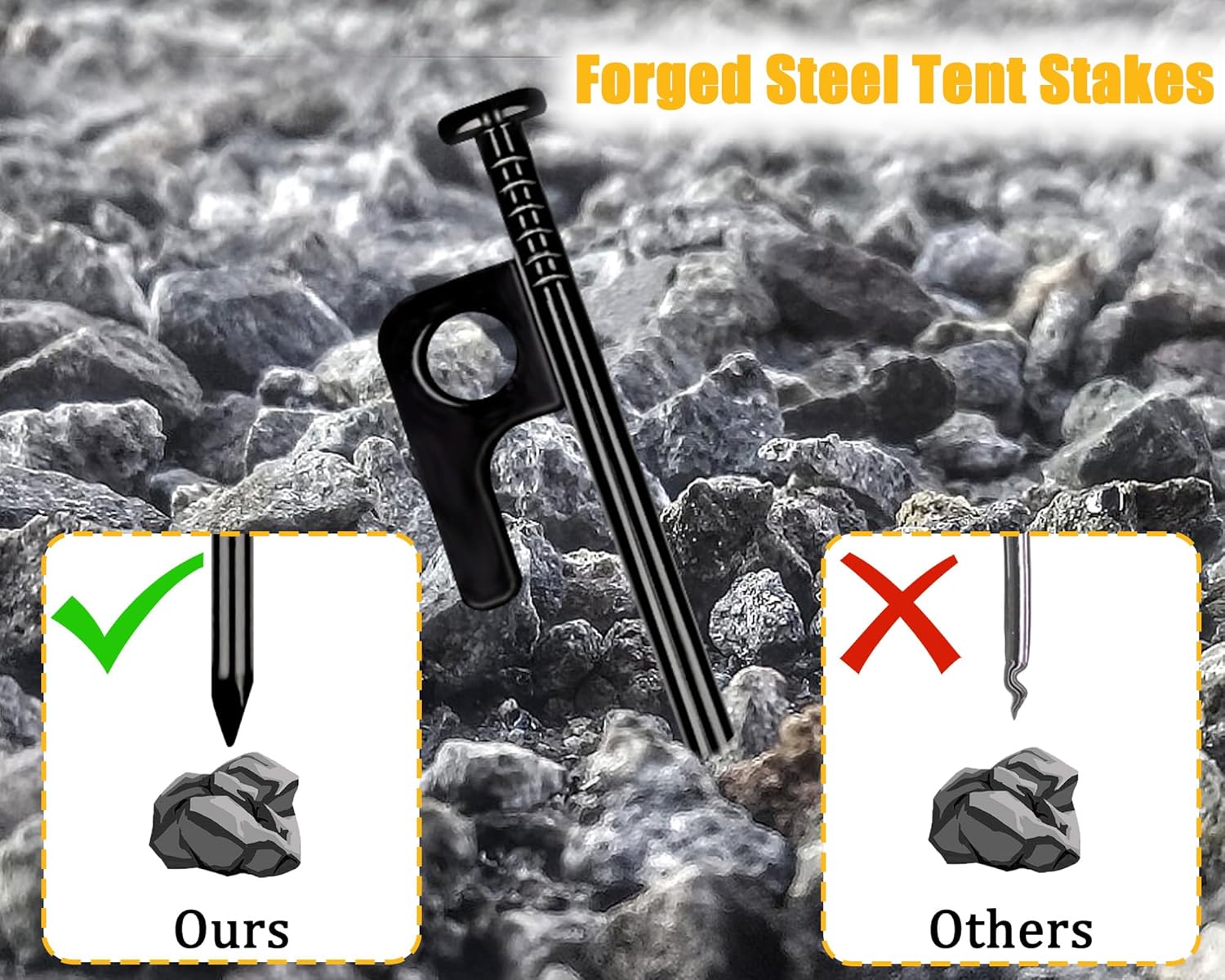 RIY Tent Stakes Heavy Duty 8 inch Metal Tent Pegs for Camping Steel Tent Stakes Inflexible and Unbreakable-32 PCS