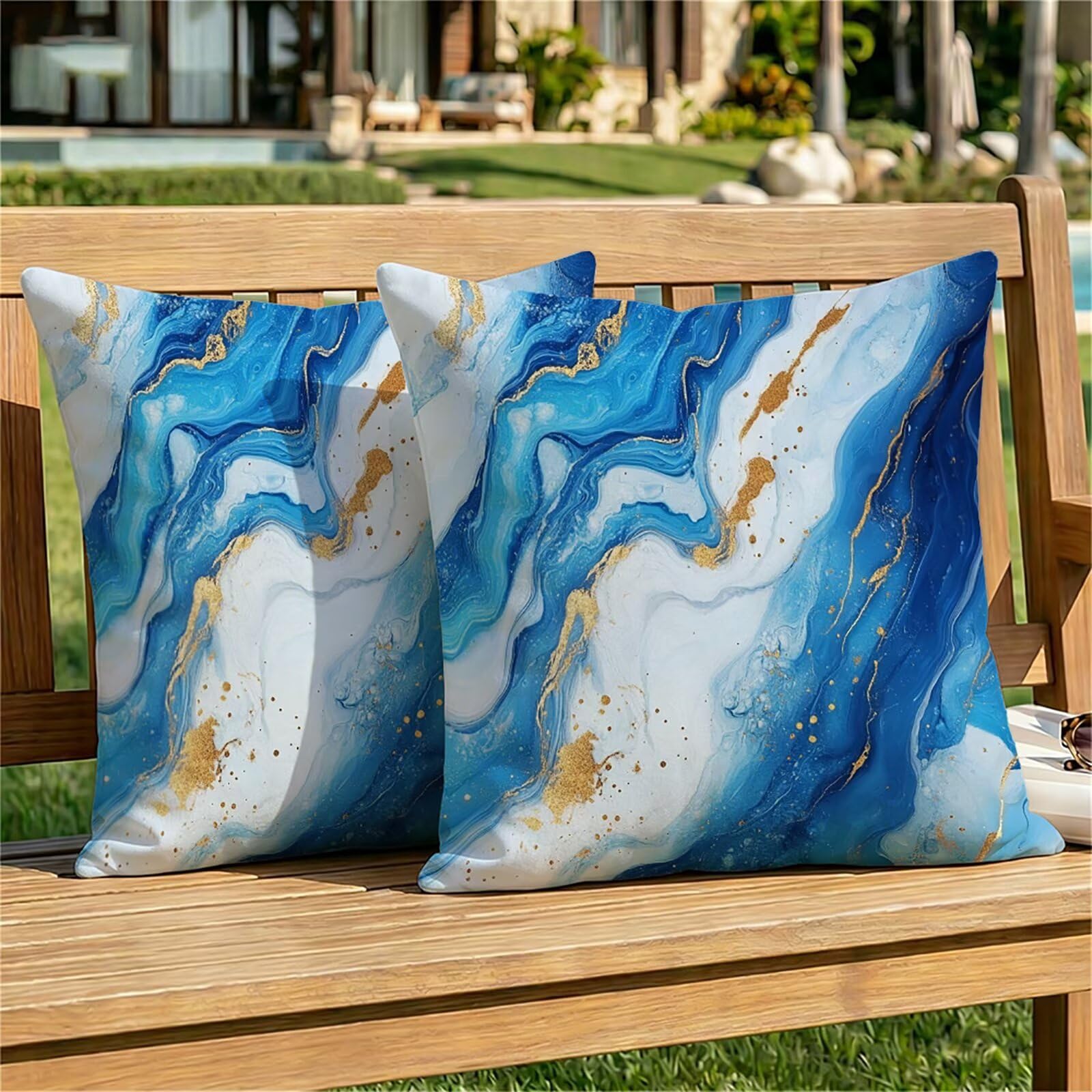 Federe Cuscini Divano 65x65 cm Blu Cuscino Divano Velluto Decorativo Set da 2, con Cerniera Oro Cuscini da Esterno Impermeabili Federa Cuscino Quadrato per Divani Camera de Letto Soggiorno Auto dj-577