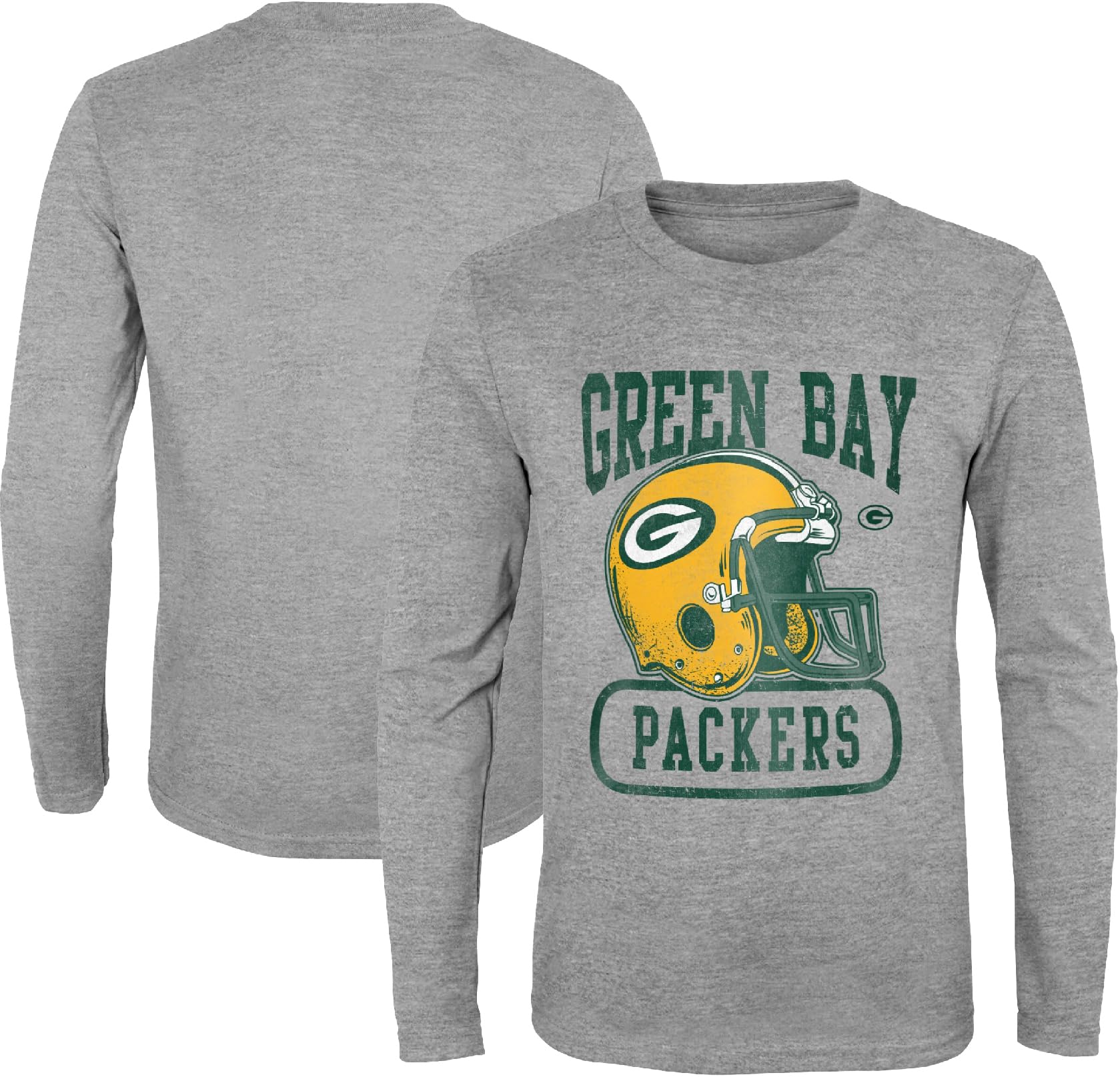 OuterstuffNFL Kids Youth 8-20 Head to Head Heather Gray Primary Logo Officially Licensed Football Long Sleeve Crewneck Cotton T-Shirt