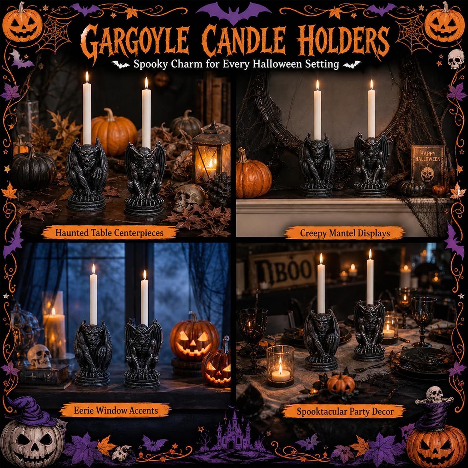 Rileryan 2 PCS Evil Gargoyles Halloween Candle Holder