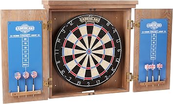 American Legend Charleston Solid Wood Bristle Dartboard Cabinet Set - Includes 18 dartboard and 6 steel tip darts