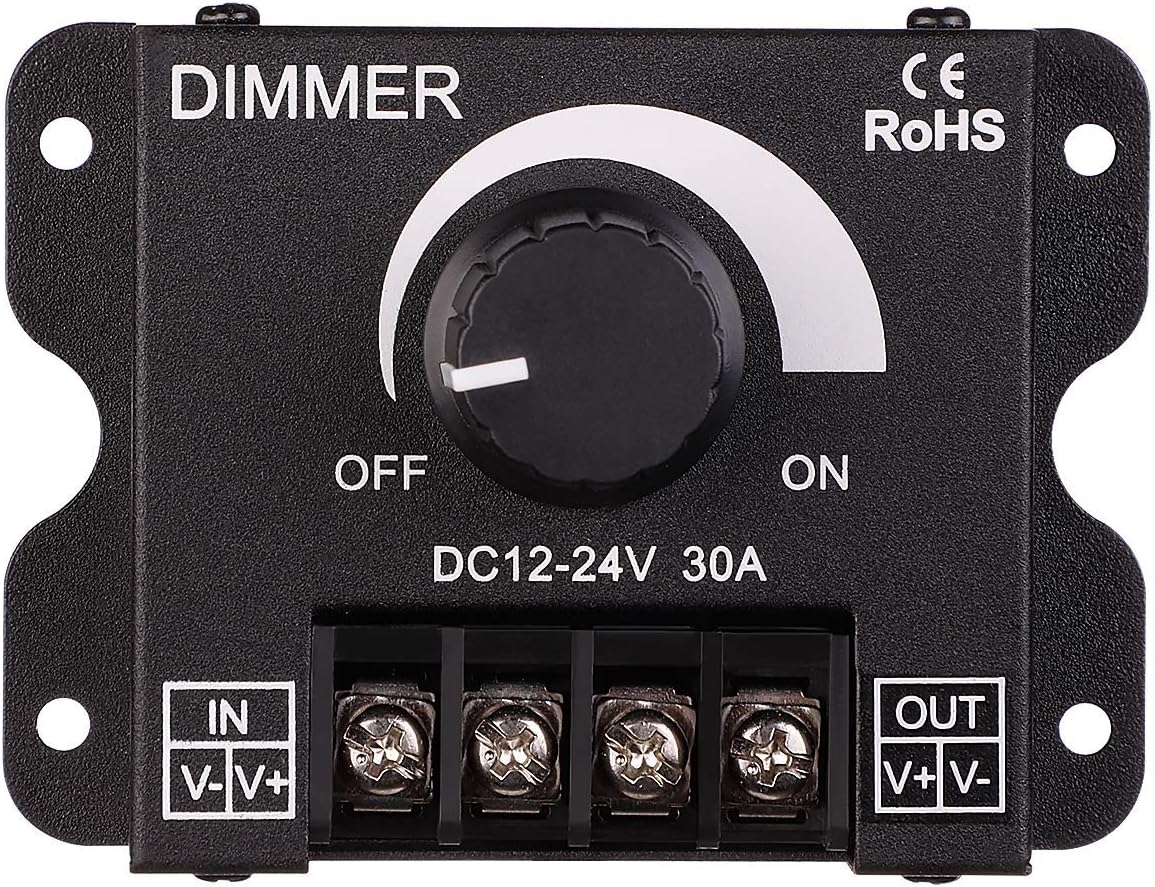 TORCHSTAR PWM Dimming Controller, DC 12-24V Dimmer Knob ON/Off Switch, Single Channel 30A 5050 3538 5630 Single Color Light Ribbon, for LED Strip Light