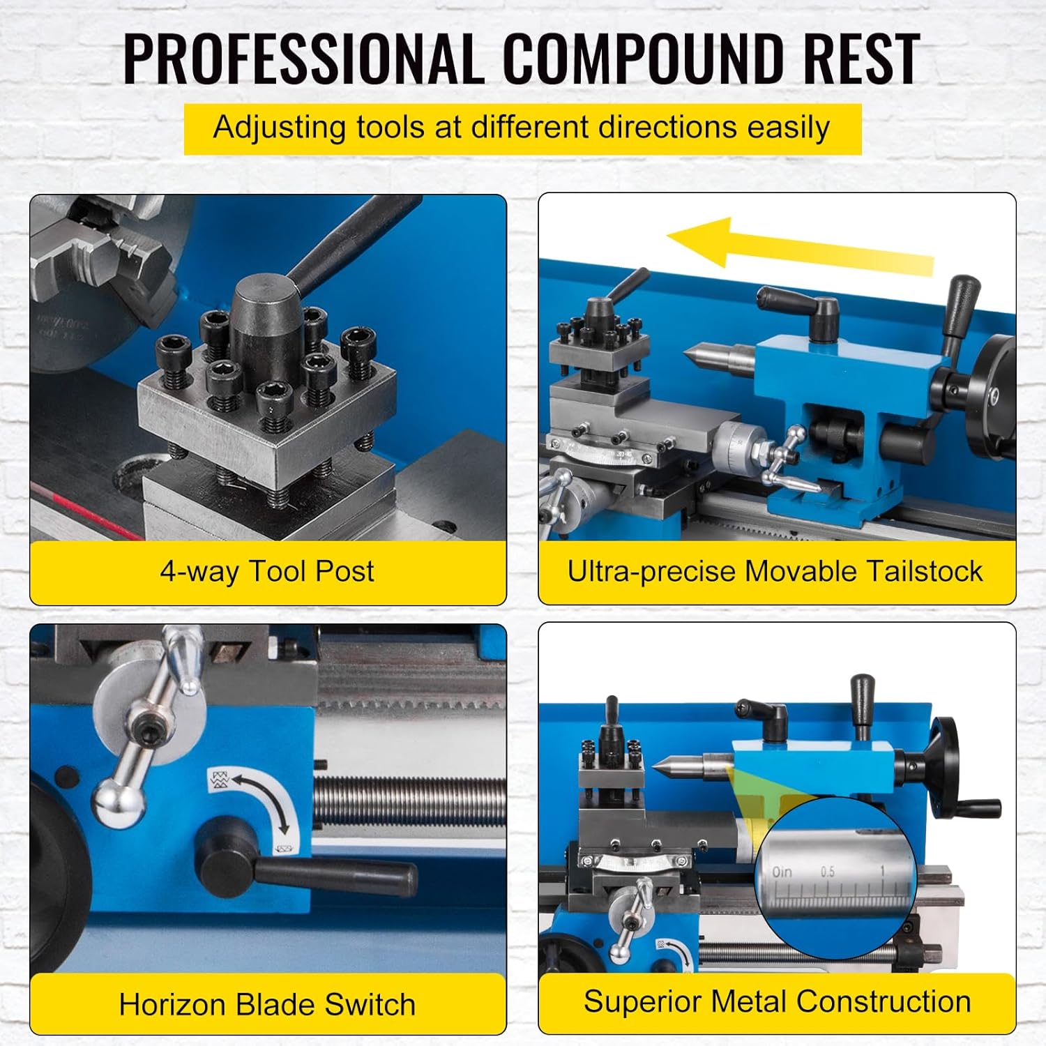 Happybuy 7x14inch Precision Metal Lathe, Bench Top Mini Lathe, 550W, Variable Speed 50-2500 RPM, Nylon Gear, with Movable Lamp