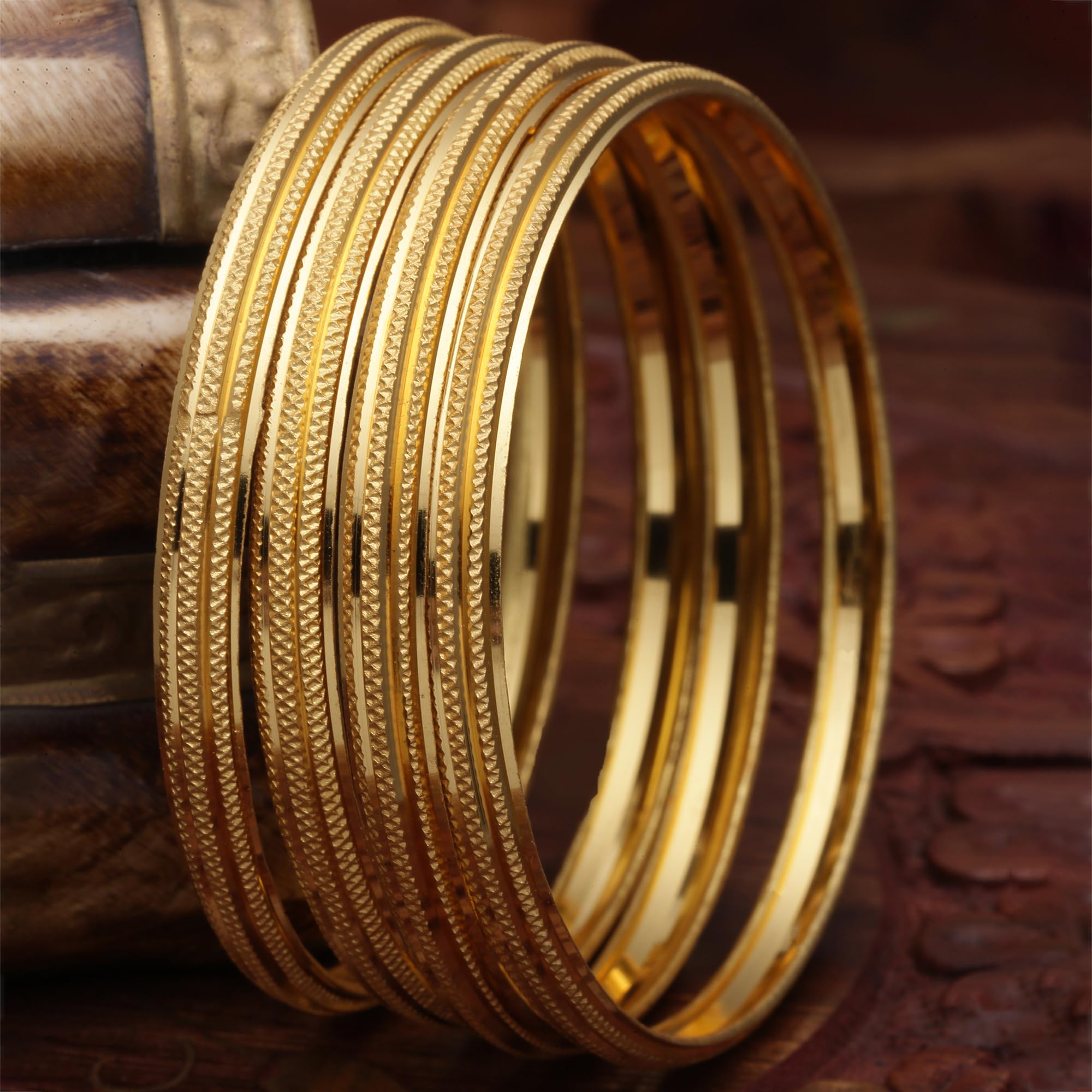 Set of 4 Traditional Dual Toned & Silver Handcrafted Bangles (2.6)