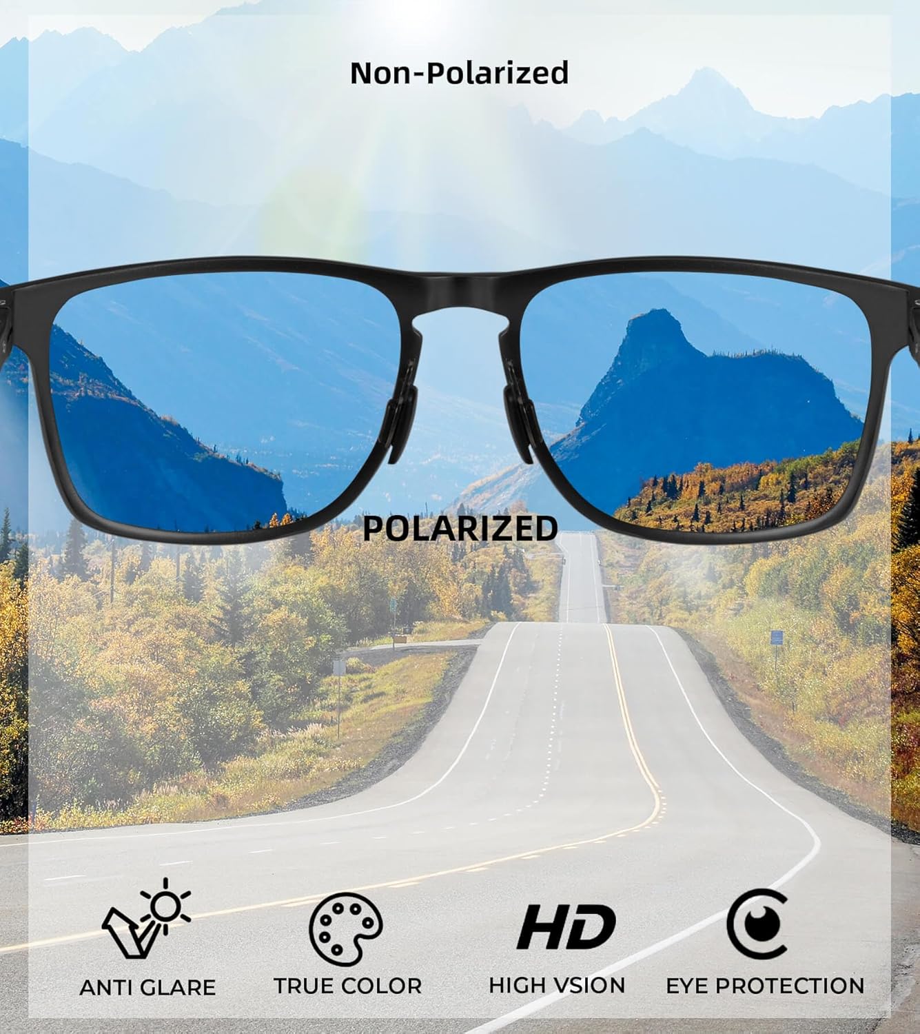 Mens Carbon Fiber Polarized Sunglasses Lightweight Rectangular Frame UV Protection Shady Sun Glasses for Driving