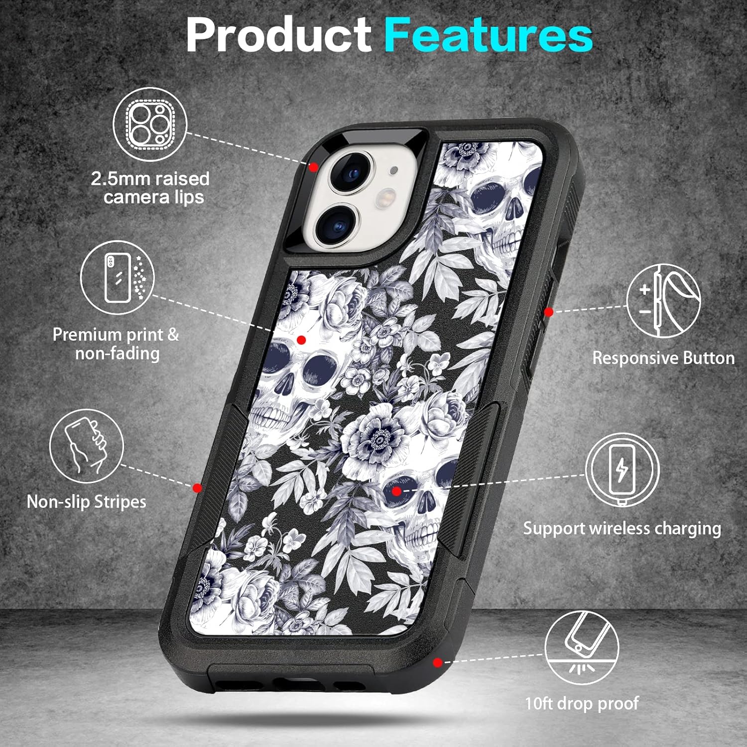 Designed for iPhone 11 Case, Heavy-Duty Tough Rugged Lightweight Slim Shockproof Protective Case for iPhone 11 6.1 Inch,Women Girls,Cute Skull Pattern - Image 5
