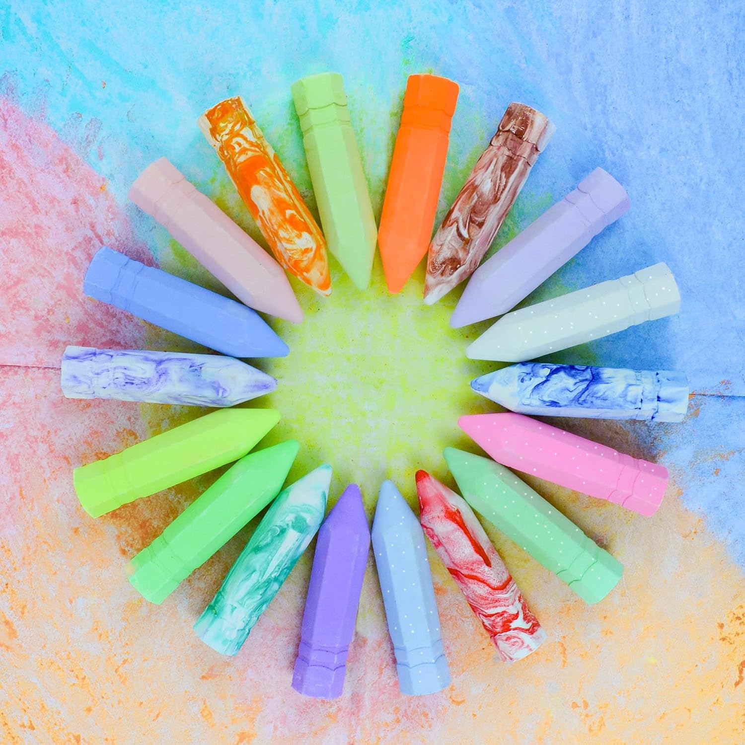 JOYIN 36 PCS Washable Sidewalk Chalks Assorted Set in 6 Colors Including 12 Tie Dye Sidewalk Chalks, 12 Glitter Chalks & 12 Normal Chalks, Outdoor Chalk for Painting, Drawing, Gifts for Kids : Toys & Games