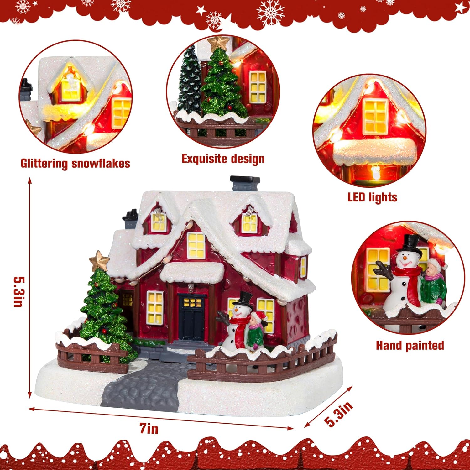 LED Lighted Village House, 7 Inch Christmas Village House Decoration, Xmas Collectible Buildings for Holiday Decor for Home, Ballroom Disply and Desktop