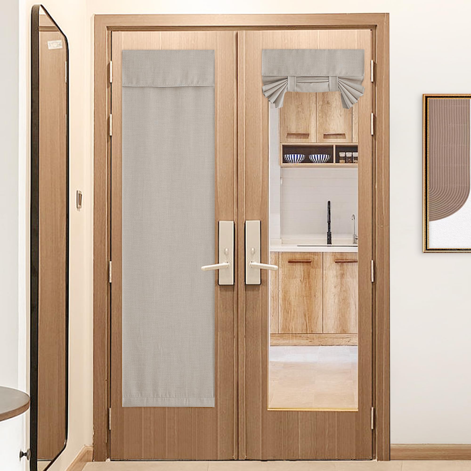 NICETOWN French Door Curtains for Window, Room Darkening Privacy Thermal Insulated Curtains for Kitchen, Farmhouse Linen Door Shade for Office, Tie Up Shades, 26 X 72 Inches, Angora, 1 Panel
