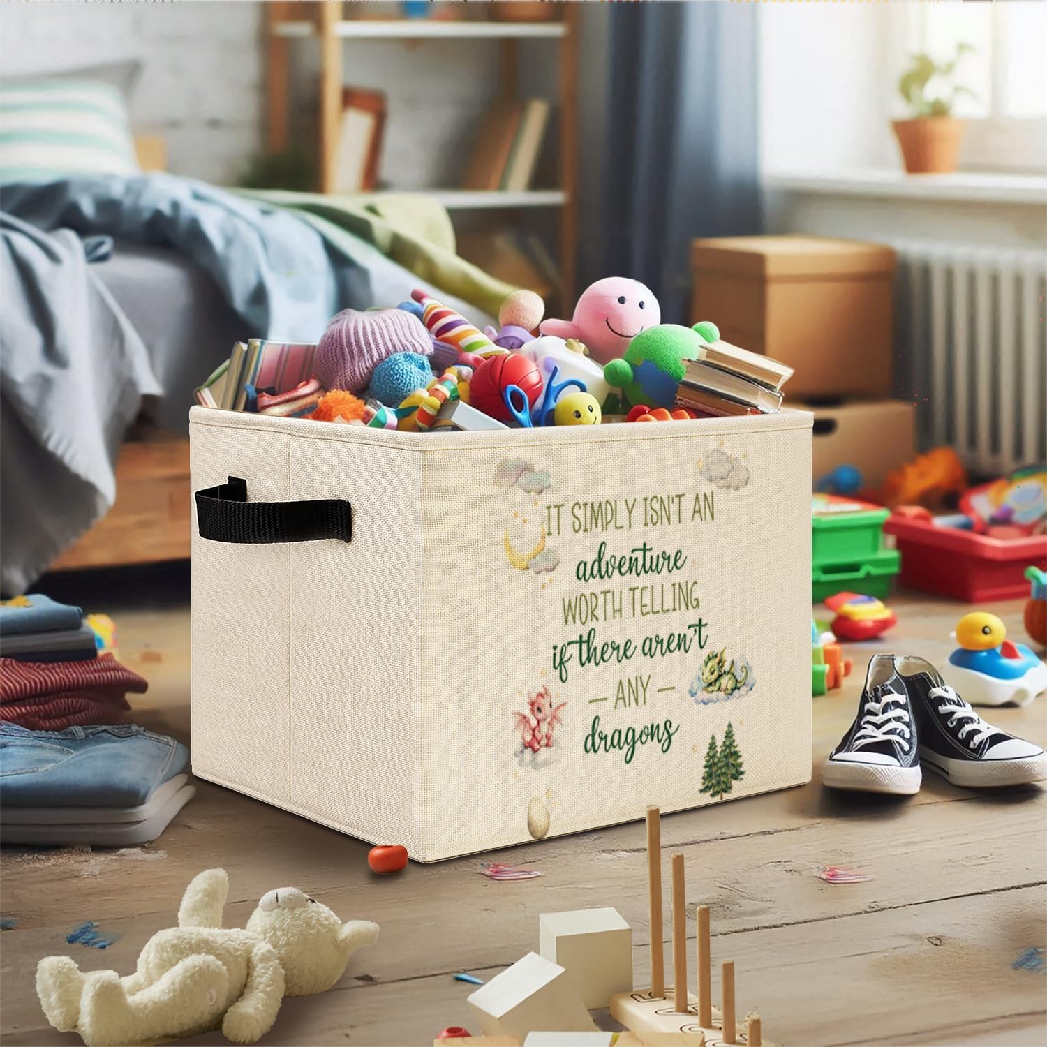 Dragon Nursery Storage Bins,Adventure Forest Dragon Storage Basket Organizer for Classroom Kids Room Nursery Playroom Clothes Toys Books,Toybox for Girls，Dragon Nursery Decor