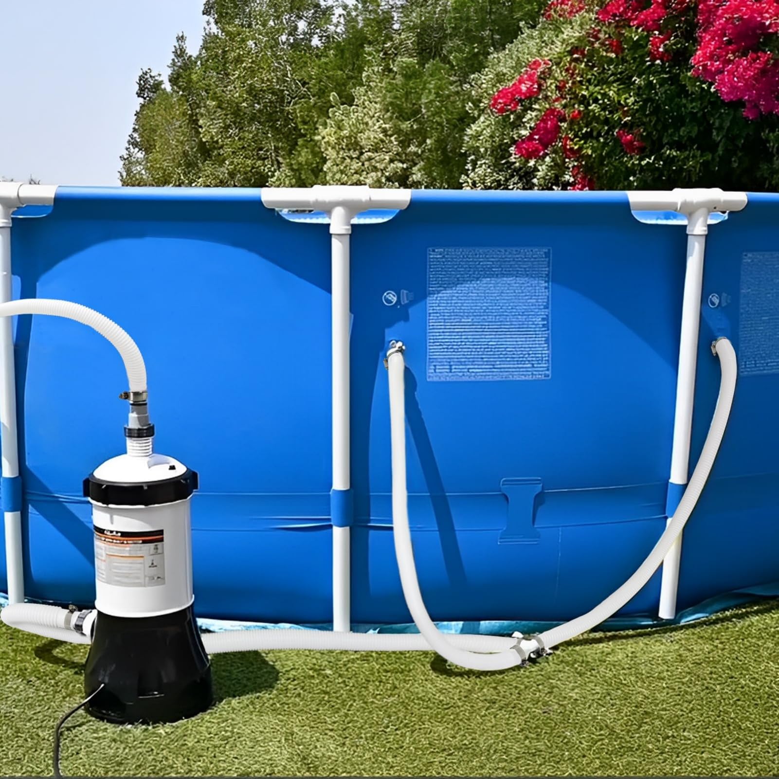 Zestaw 2 wymiennych węży do pompy basenowej Intex (3,2 cm x 150 cm) – wytrzymałe węże filtrujące PCW z 4 zaciskami ze stali nierdzewnej, kompatybilne z pompami naziemnymi Intex 603/637 i Coleman