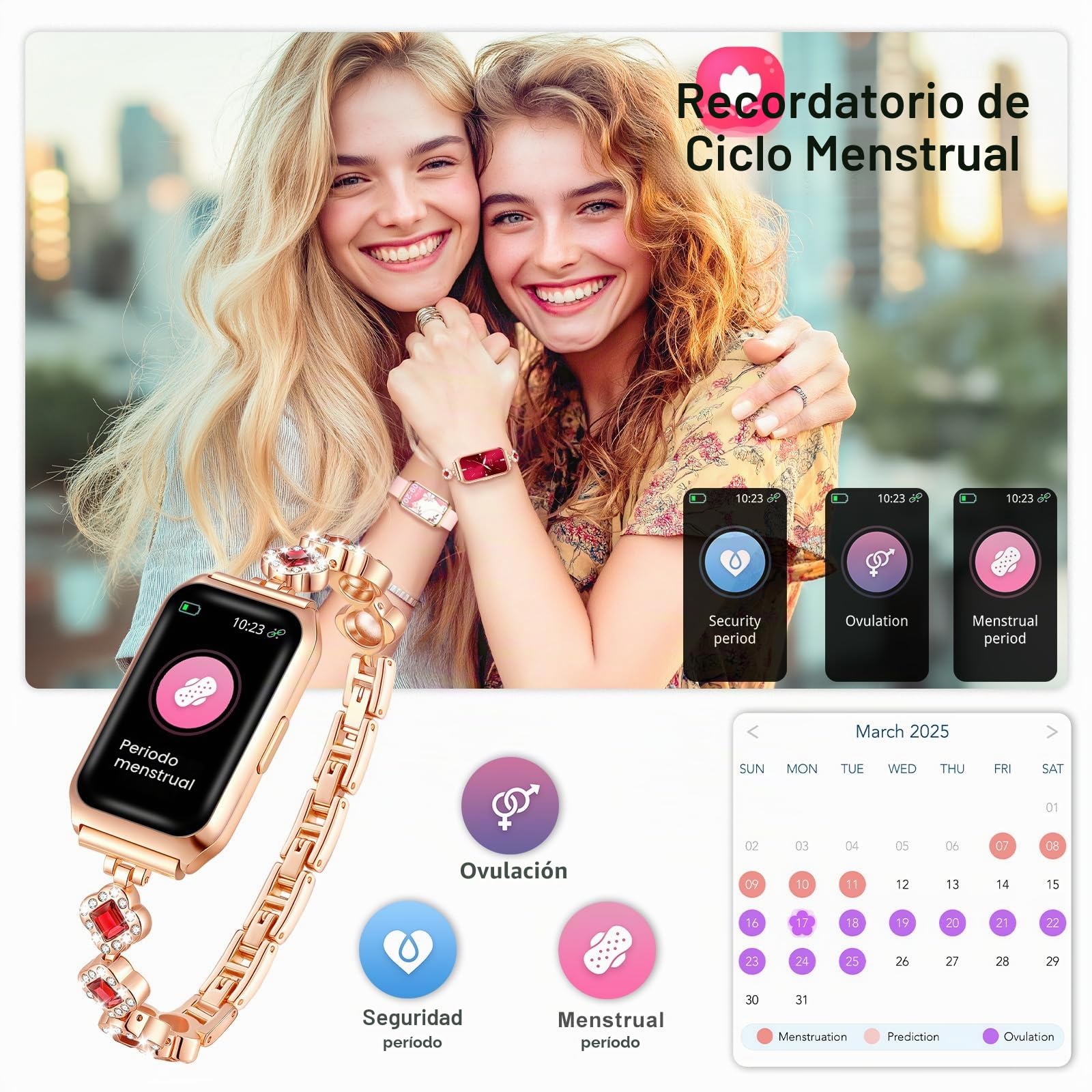 Reloj Inteligente Mujer, 1.47" Smartwatch Mujer Deportivos IP68 Impermeable Relojes Monitor de Ritmo/Sueño/SpO2 Podómetro para Android iOS