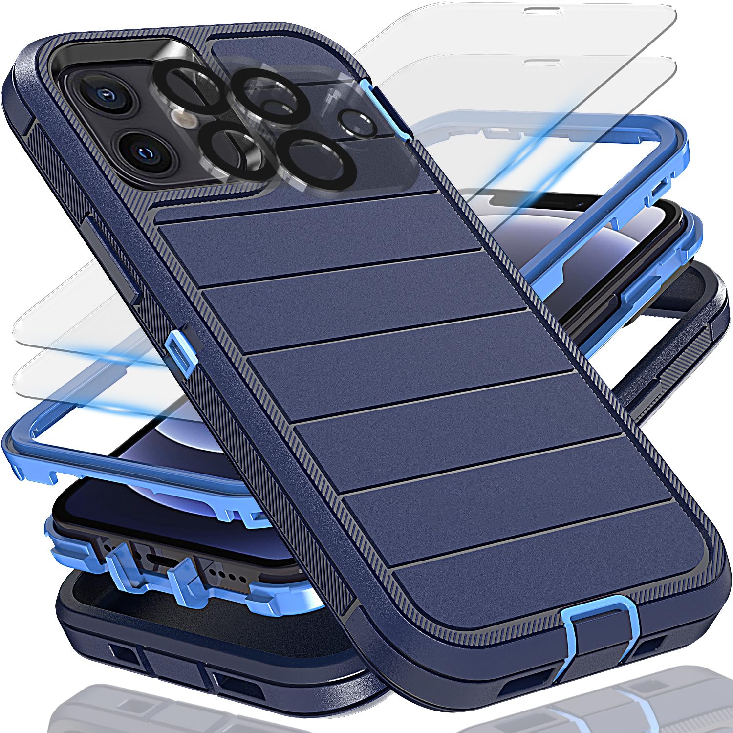 Coque iPhone 12 antichoc bleu foncé protection intégrale écran verre et objectif photo - 7